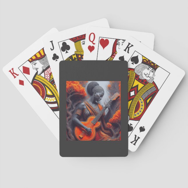 Ung svart kvinna spelar akustisk gitarr  casinokort (Baksidan)