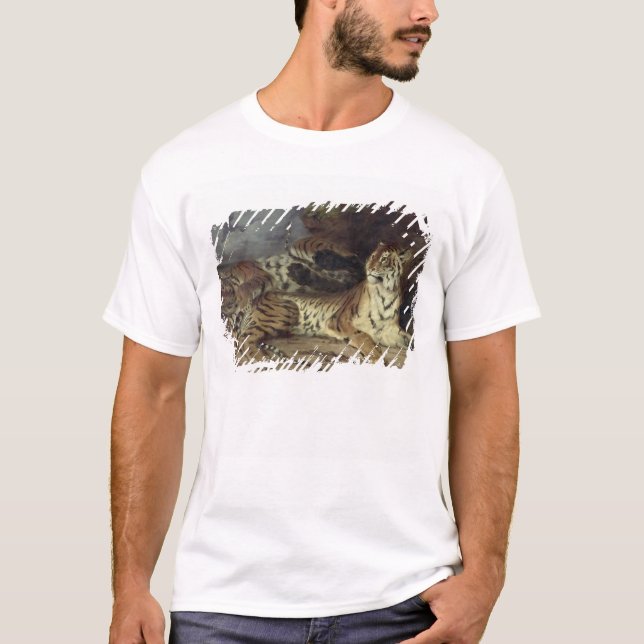Ung tiger som leker med hans mor, 1830 (olja på tee shirt (Framsida)