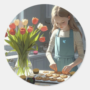 Ung tjej Cookie Bagare Runt Klistermärke