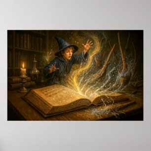 Ung trollkarl med bok fantasy illustration poster