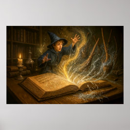 Ung trollkarl med bok fantasyillustration poster