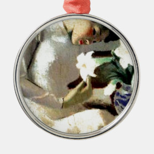 Ung vietnamesisk kvinna med liljan julgransprydnad metall