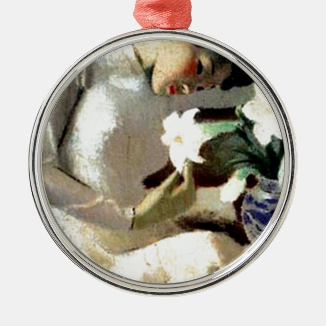 Ung vietnamesisk kvinna med liljan julgransprydnad metall (Framsidan)