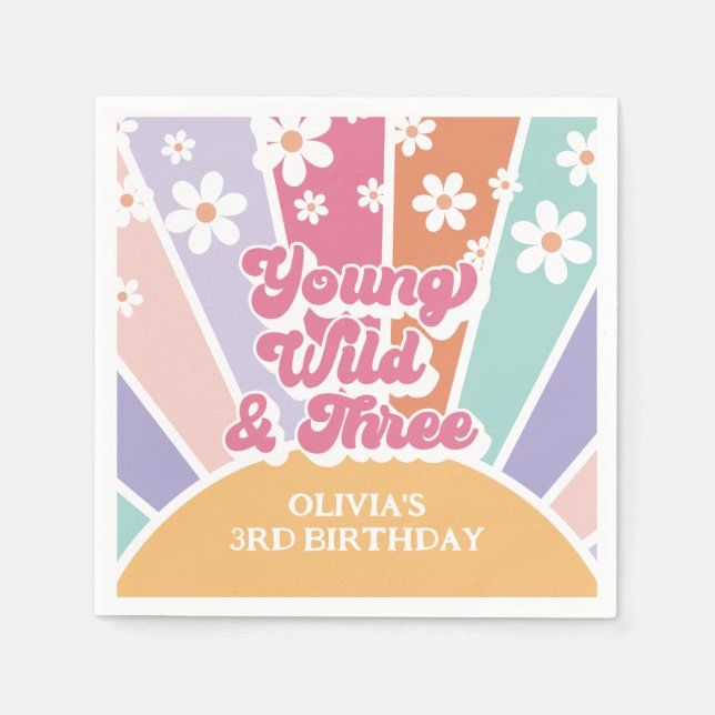 Ung vild 3 Daisy för Retro Sunshine Rainbow Pappersservett (Framsidan)