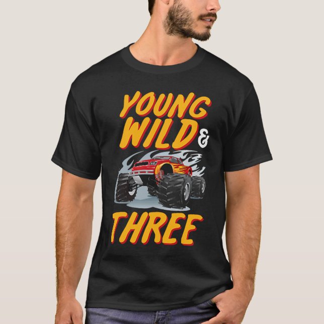 Ung Vild 3:e födelsedagen Party Monster Lastbil T Shirt (Framsida)