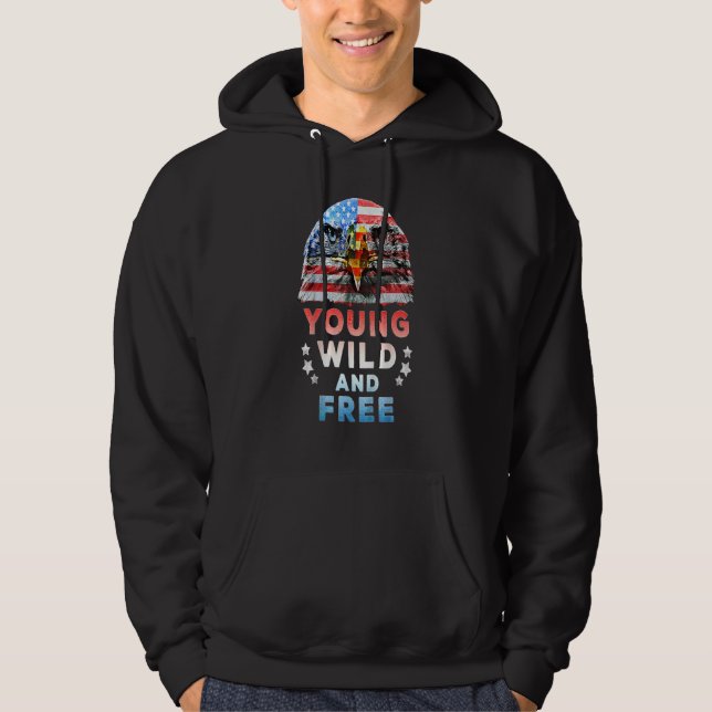 Ung Vild Free American Patriotic 4:e juli USA Hoodie (Framsida)