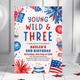 Ung Vild och 3 4 juli 3:e födelsedagen Party Inbjudningar