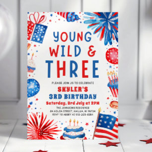 Ung Vild och 3 4 juli 3:e födelsedagen Party Inbjudningar