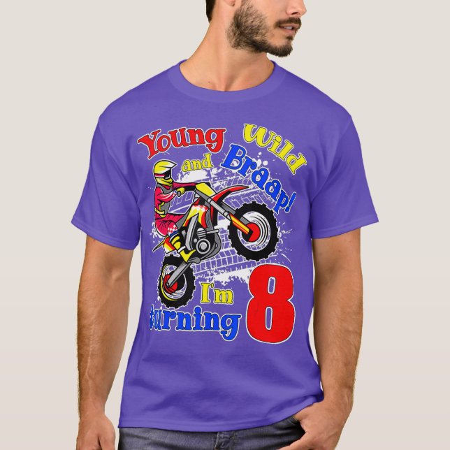 Ung Vild och Braap Im Turning 8 Boy Motocross T Shirt (Framsida)