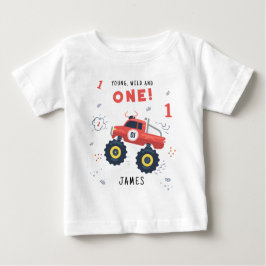 Ung vild och ett 1-års födelsedag barn monsterbil t shirt