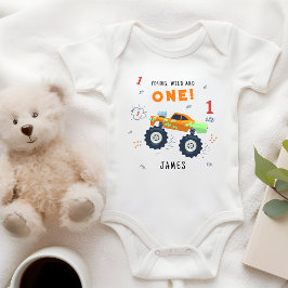 Ung vild och ett 1-års födelsedag barn monsterbil t shirt