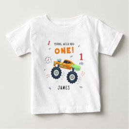 Ung Vild Och Ett 1-års Födelsedagsbarn Monsterbil T Shirt