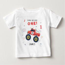 Ung Vild Och Ett 1-års Födelsedagsbarn Monsterbil T Shirt