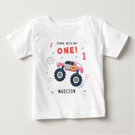 Ung Vild Och Ett 1-års Födelsedagsbarn Monsterbil T Shirt