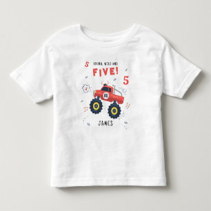 Ung Vild Och Fem 5-års Födelsedag Barn Monsterbil T Shirt