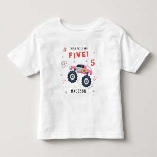 Ung vild och fem 5-års födelsedag barn monsterbil t shirt