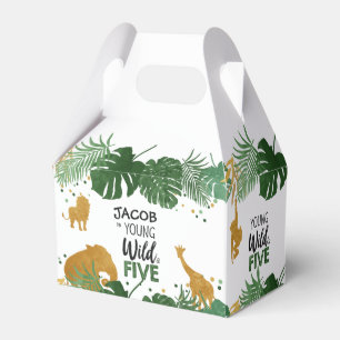 Ung Vild och fem Safari Animals Boy Favor Box Presentaskar