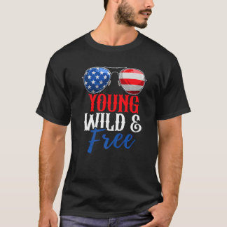 Ung Vild och fri amerikansk Flagga 4 juli T Shirt
