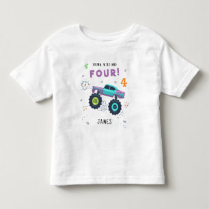 Ung Vild Och Fyra 4-års Födelsedag Barn Monsterbil T Shirt