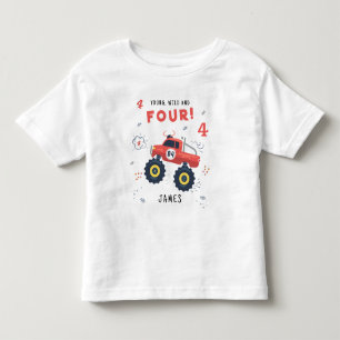 Ung Vild Och Fyra 4-års Födelsedag Barn Monsterbil T Shirt