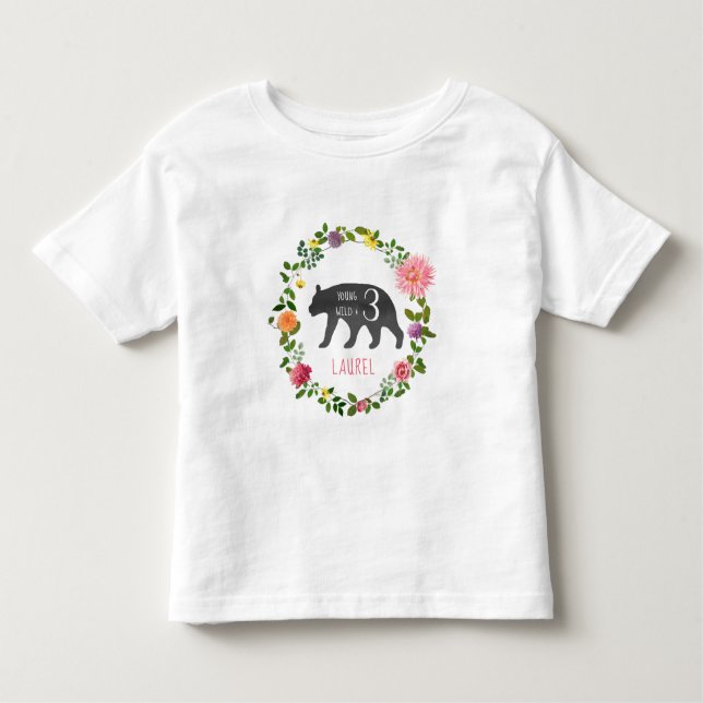 Ung Vild och tre björnblommor födelsedag T Shirt (Framsida)