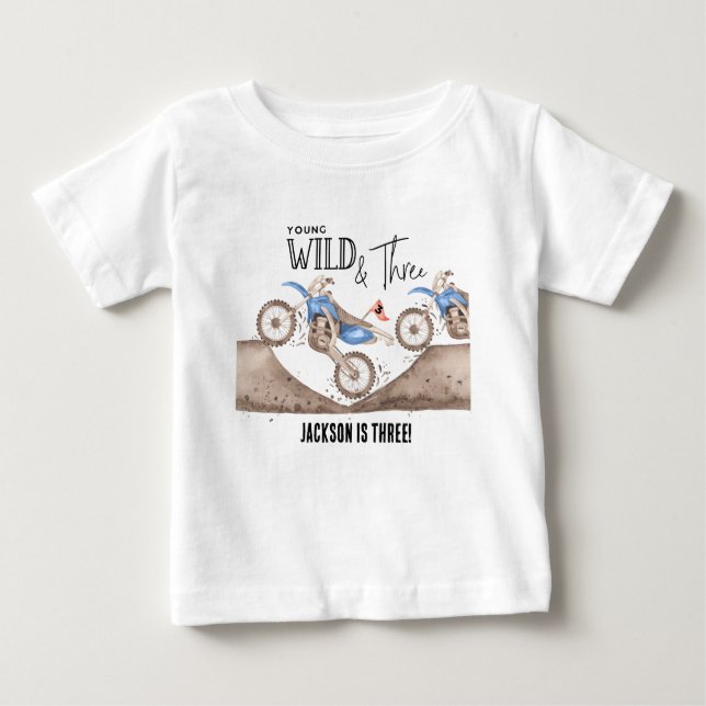 Ung Vild Och tre Blå Smuts Cykel 3-årsdag T Shirt (Framsida)