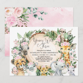 Ung Vild och tre Blommigtars jungel på 3:e födelse Inbjudningar