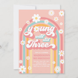 Ung Vild och tre Boho Daisy Regnbåge Birthday Inbjudningar