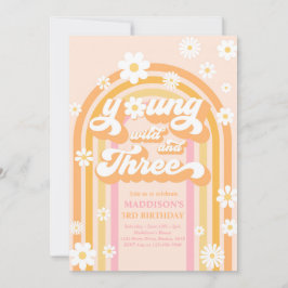 Ung Vild och tre Boho Daisy Regnbåge Birthday Inbjudningar
