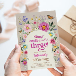 Ung Vild och tre Boho Wildblommor 3:e födelsedagen Inbjudningar