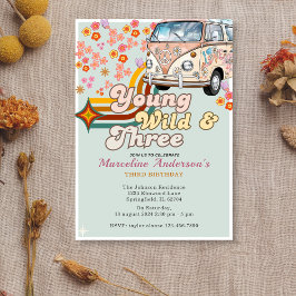 Ung Vild och tre Daisy Van Blommigt 3:e födelsedag Inbjudningar