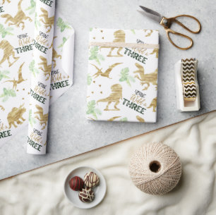 Ung vild och tre Eleganter gyllene Dinosaur Presentpapper