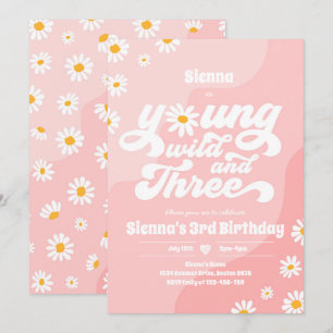 Ung Vild och tre Födelsedagsfesters Boho-Daisy Inbjudningar