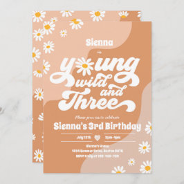 Ung Vild och tre Födelsedagsfesters Boho-Daisy Inbjudningar