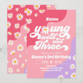 Ung Vild och tre Födelsedagsfesters Boho-Daisy Inbjudningar