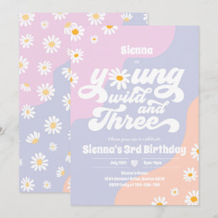 Ung Vild och tre Födelsedagsfesters Boho-Daisy Inbjudningar
