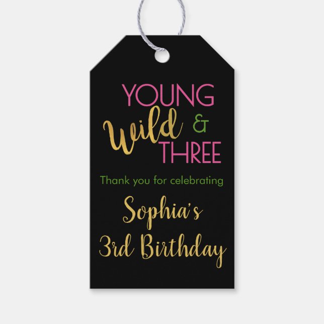 Ung Vild och tre gift-Märkre 3:e födelsedagen Presentetikett (Framsidan)