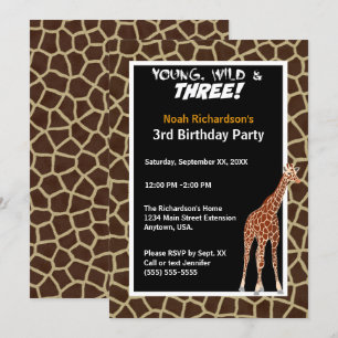 Ung Vild och tre Giraffe Safari Födelsedagsfest Inbjudningar