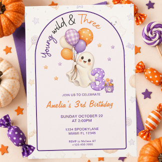 Ung vild och tre Halloween 3-års födelsedag Inbjudningar