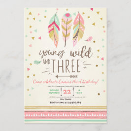 Ung vild och tre inbjudan Girl Rosa Guld 3:e