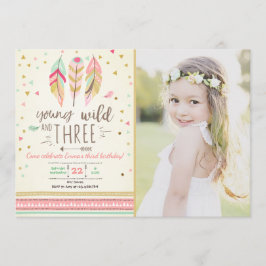 Ung vild och tre inbjudan Girl Rosa Guld 3:e