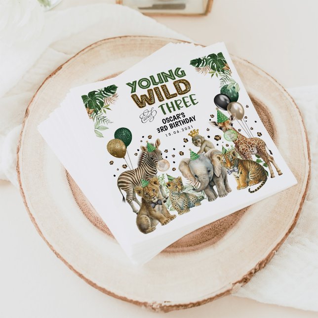Ung Vild och tre Jungle Safari 3:e födelsedagen Pappersservett (Skapare uppladdad)