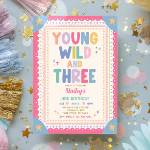 Ung vild och tre nyckfulla flicka 3-årsdag inbjudningar