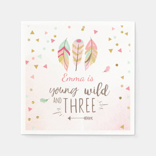 Ung vild och tre Pappersservett Guld Girl (Framsidan)