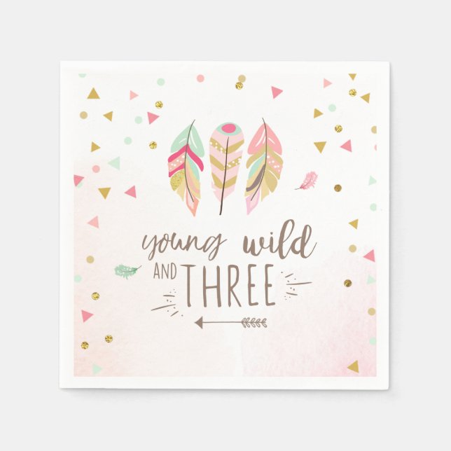 Ung vild och tre Pappersservett Guld Girl (Framsidan)