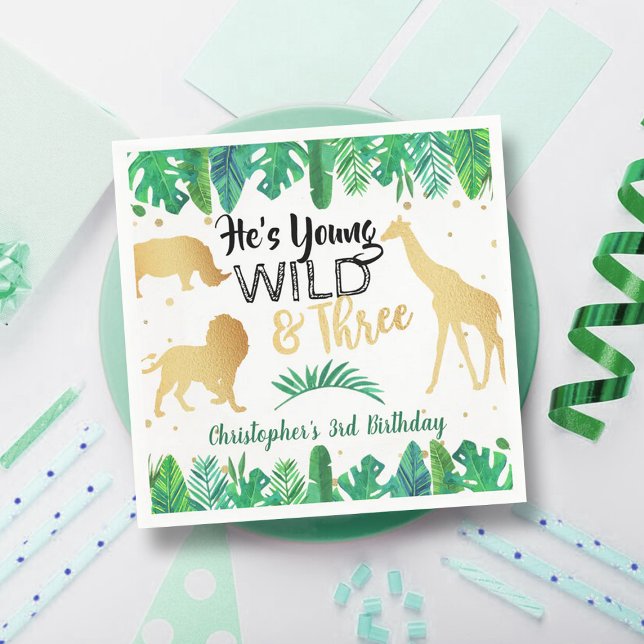 Ung Vild och tre pojkar Tredje födelsedagen Pappersservett (Skapare uppladdad)