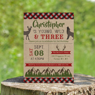 Ung Vild och tre pojkar Tredje födelsedagsinbjudan Inbjudningar
