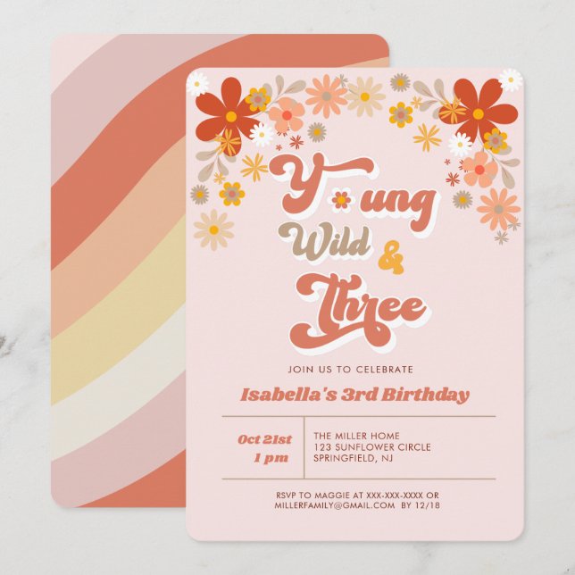 Ung Vild och tre Retro 3:e födelsedagen Inbjudningar (Fram/baksida)