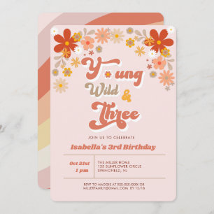 Ung Vild och tre Retro 3:e födelsedagen Inbjudningar