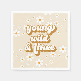 Ung Vild och tre Retro-Daisy 3:e födelsedagen Pappersservett